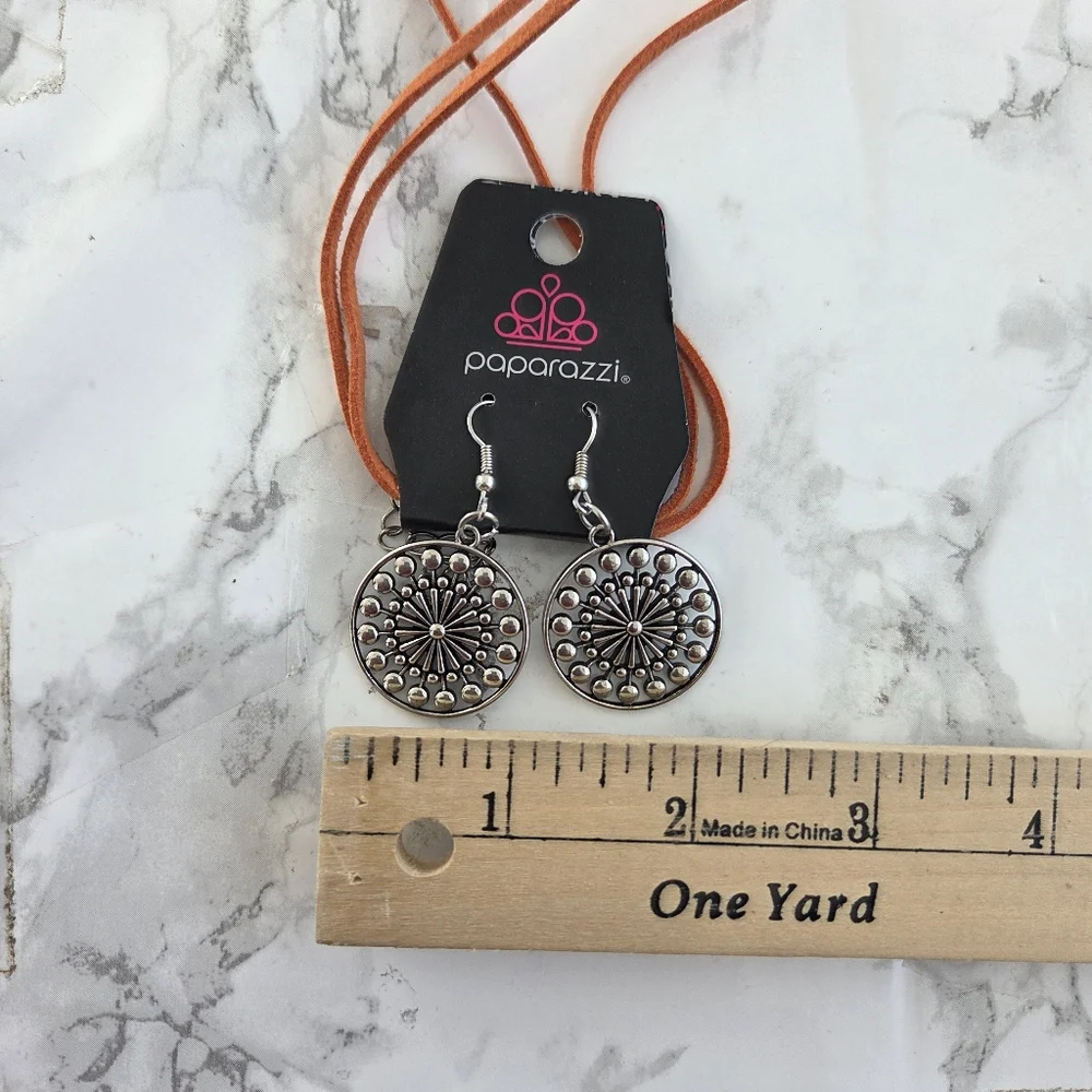 Paparazzi One Mandala Show Orange Necklace And Earrings Jewelry Piece